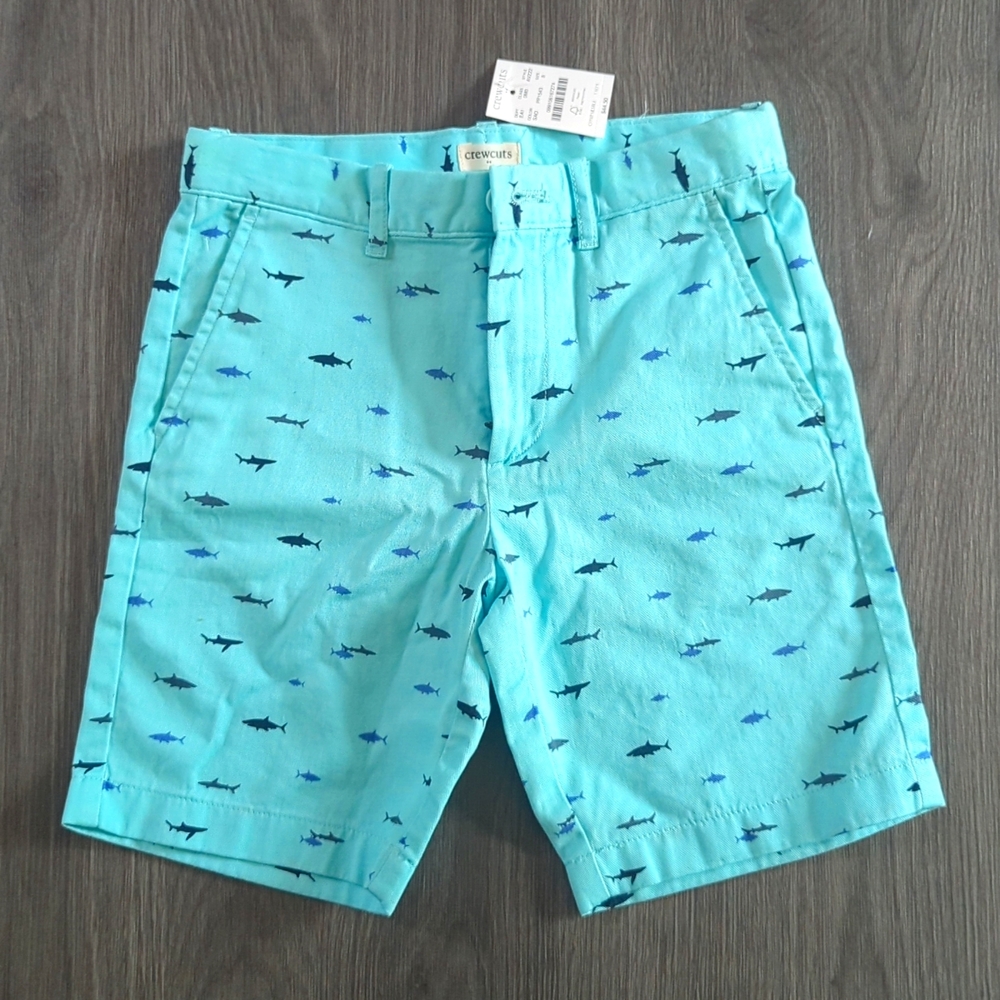 NWT Boys Crewcuts turquoise shark shorts size 8